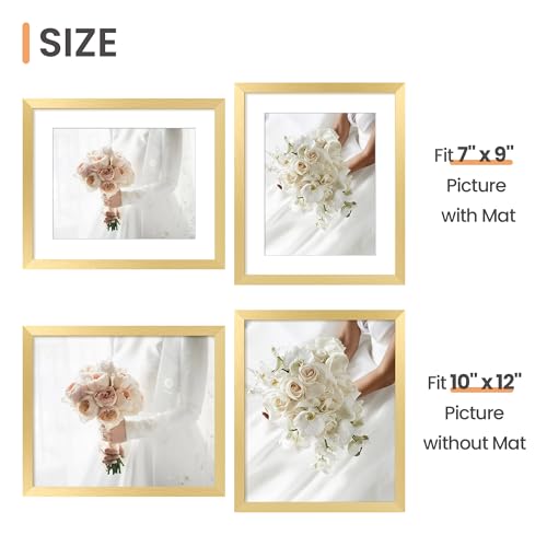 Image of upsimples 10x12 Picture Frame, Display Pictures 7x9 with Mat or 10 x 12 Without, Wall Hanging Photo Frames, Gold, 1 Pack