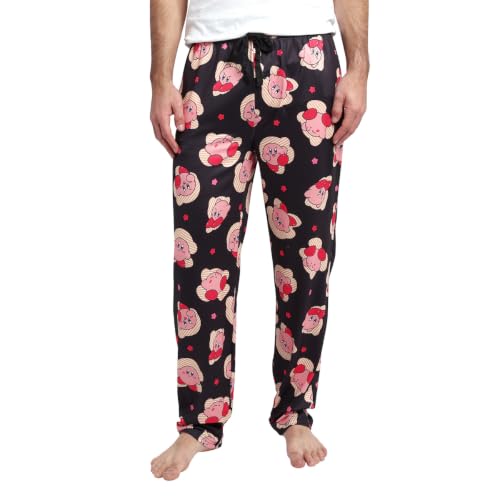 Kirby Character Poses and Stars Mens Black Sleep Pajama Pants-Large
