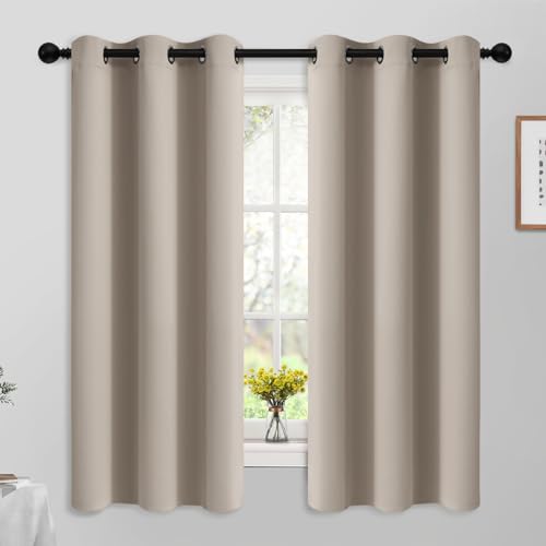 Yakamok Room Darkening Grommet Window Drapes Thermal Insulated Light Blocking Natural Blackout Curtains for Bedroom (42Wx63L,Natural,2 Panels)