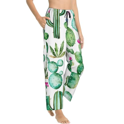 Pantalon de pyjama femme imprimé cactus idéal pour des soirées cocooning à la maison