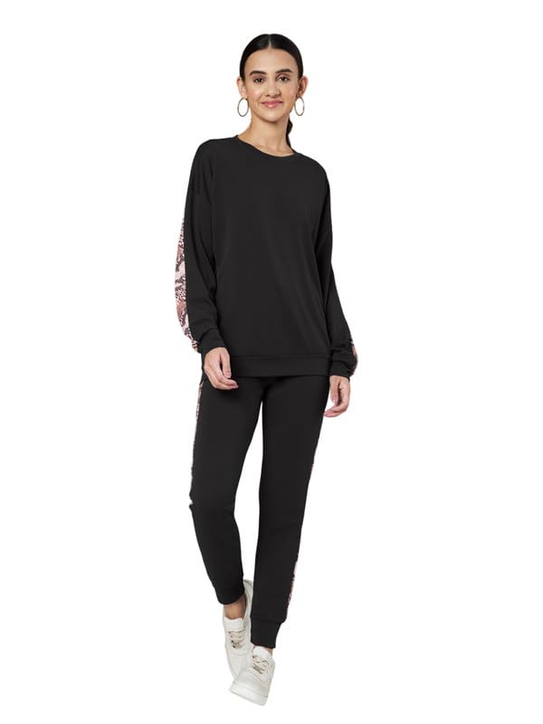 Image of DTR FASHION Cotton Blend Styled With Snake Skin Print On Sleeves Tracksuit | Co-ord Set For Women| Active Wear Suit Set For Women|