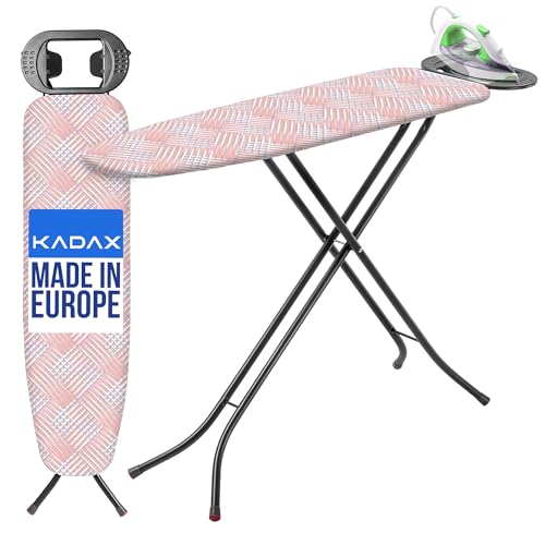 KADAX Tabla de planchar con pies antideslizantes, tabla de planchar resistente al vapor con bandeja para planchar, tabla de planchar de mesa con altura ajustable (color salmón)