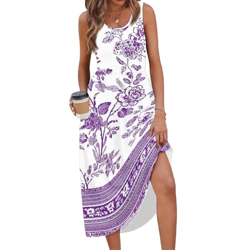Robe sans manches femme imprimé floral aquarelle ample et légère midi - 4