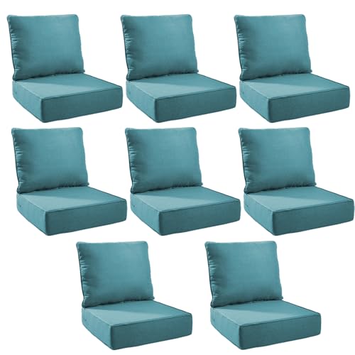 Image of Outdoor Cushion Set for Patio Furniture, UV Resistant, Water Resistant - 6 Inch Thick Foam Garden Cushions - 22x24 Inch Patio Seat Covers for Chair /Sofa /Couch | Peacock Green | 8-Pack |