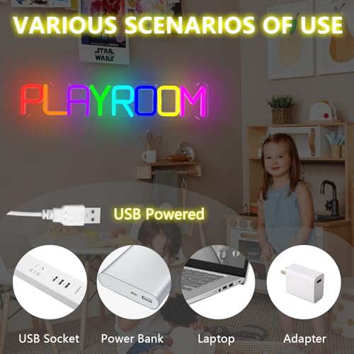 Image of Jeachrl Play Room Neon Sign for Wall Decor Playroom LED Sign USB Playroom Neon Lights for Toy Zone Bedroom Wall Light Up Signs Kids Neon Wall Signs Kids Playroom Home Decorations Gifts