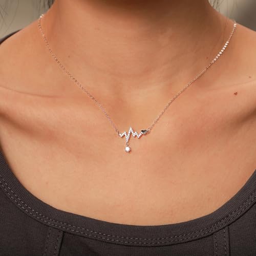 Heartbeat Lifeline Pulse Necklaces for Women 925 Sterling Silver EKG Cute Life Line Heart Charm Pendant Necklace Friendship Love Necklace Jewelry Birthday Gifts for Daughter Friends2