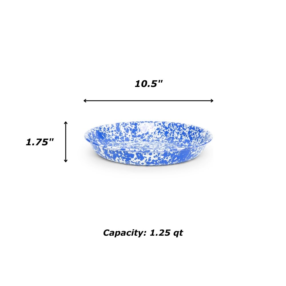 Crow Canyon Home Enamelware Pasta Plate, 10.5 inch, Blue/White Splatter (Single)