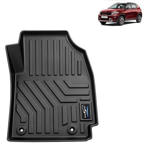 Image of KINGSWAY Accessories Custom-Fit TPE 5D Car Floor Mats Only Compatible with Kia Sonet | Year 2020 to 2024 | Set of 3 Pcs | All Weather Anti Slip Foot Mat with Easy Wash | Black | 2 Years Warranty