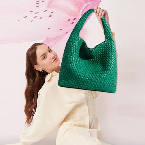 Image of JINMANXUE Woven Tote Bag for Women, Fashion Hobo Handbag, Travel Top-handle Shoulder Bag, Beach Underarm Bag with Purse