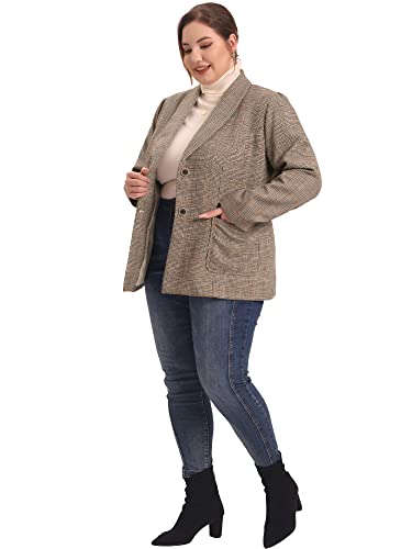Agnes Orinda Plus Size Plaid Blazer for Women Lapel Jacket Work Office Single Breasted Blazers3