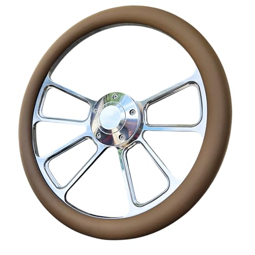 14 in Forever Sharp Billet Octane Steering Wheel Tan Vinyl Wrap & Horn