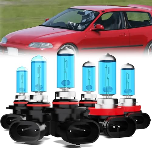 Image of Headlight Bulbs Compatible With Honda Civic 2006-2013, 9005 + 9006 High Low Beam + H11 Fog Lights Halogen Light Bulb, Super Bright 6000K White, Plug and Play, Pack of 6