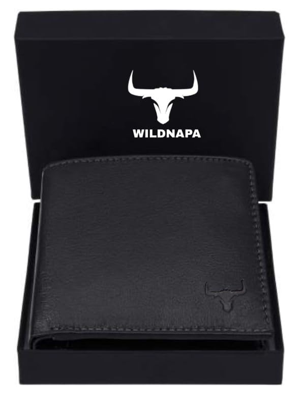 Image of WILD NAPA RFID Protected Brown Genuine Leather Wallets for Men (Black)
