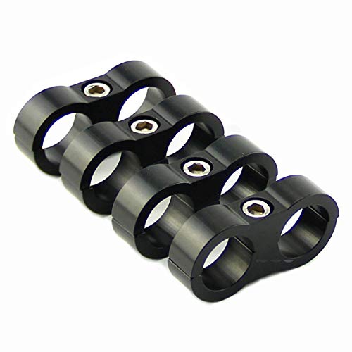 -6AN Hose Separator Clamp - Fuel line Mounting Clamps,Aluminum Hose Fitting Adapter, Great for 3/8 Fuel Hose, Oil Line, Brake Line, Water Pipe and Gas Line,4Pcs/Pack,Black