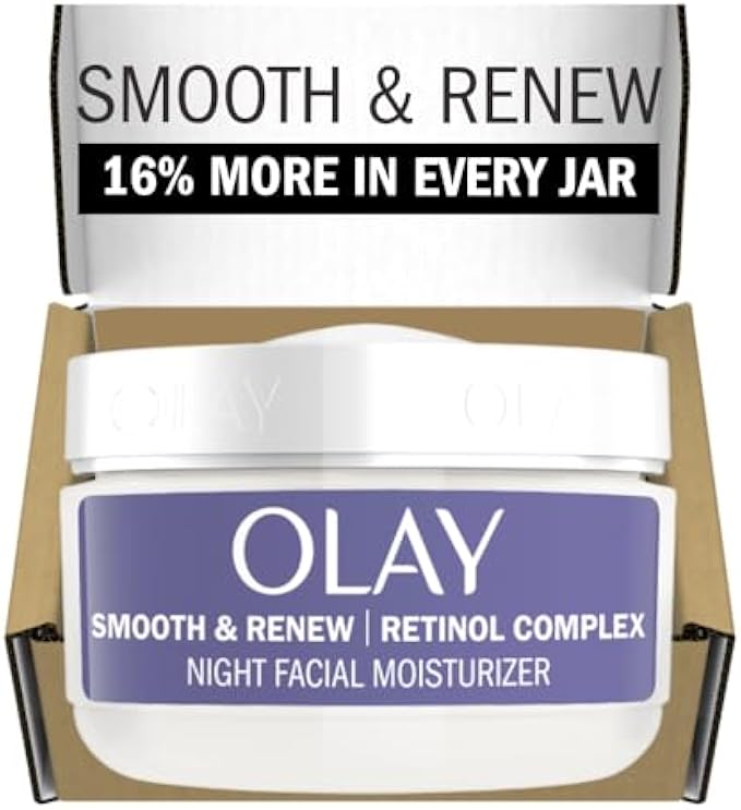 Olay Smooth & Renew Retinol Face Moisturizer, 2 oz Fragrance Free Night Cream for Fine Lines and Wrinkles with Retinoid Complex, Recyclable Eco Jar Packaging, Value Size
