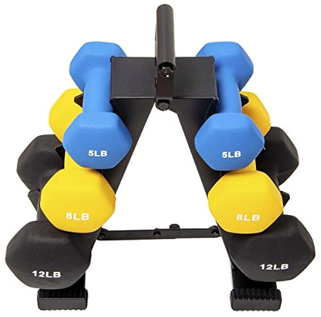 Signature Fitness Colored Rubber Coated Hex Dumbbell Weight Set and Storage Rack, Multiple Packages