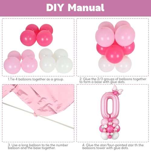 Image of 40 Inch Pink Number 0 Balloon Tower Birthday Decorations for Girls Women