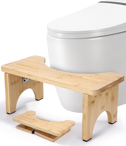 Bambus Toilettenhocker für Erwachsene Toilettenhocker Klappbar mit Anti-Rutsch-Pads Ergonomischer WC Hocker für Badezimmer Squatty Potty Stuhlgang klohocker für Hämorrhoiden Verstopfung Blähungen