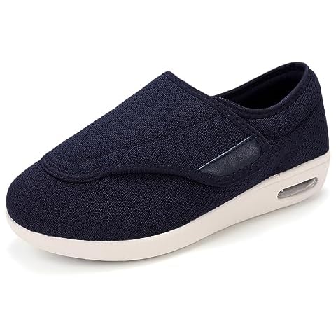 Secret Slippers Women's Diabetic Shoes, Lightweight Wide Width Walking Sneakers with Adjustable Closures for Diabetic Edema Plantar Fasciitis Bunions Arthritis Swollen Feet Navy Blue Cover