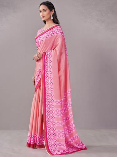 Image of Satrani Women's Silk Printed Saree with Unstitched Blouse Piece