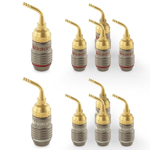 Image of Nakamichi FanLock Excel Series 24k Gold Plated 2mm Pin Plug Banana 10 AWG - 18 AWG Gauge Size 4mm for Spring Clip Speakers Amplifier Hi-Fi Home Theatre Wire Cable Quick Connector, 10 Pcs (5-Pairs)