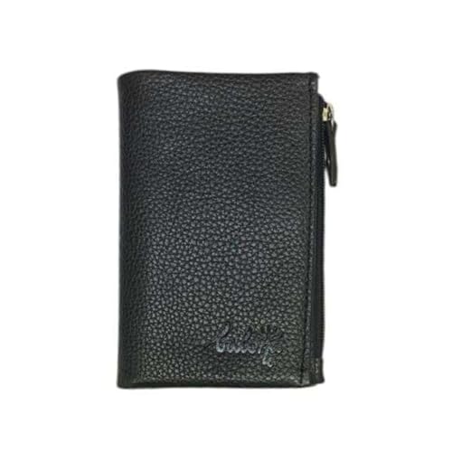 Balona Genuine Leather Anti-Theft RFID-Blocking Bifold ZIp Pocket Wallet Unisex Minimalist Credit Card Case for Men Women (Black)