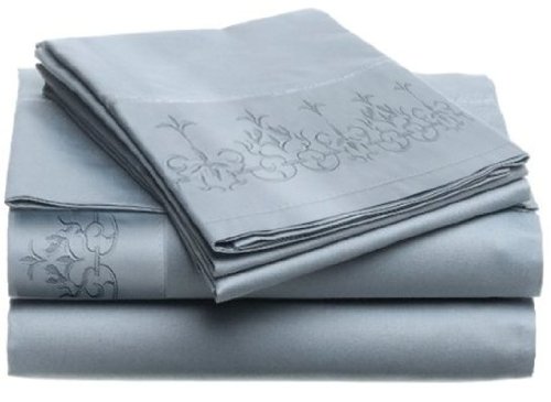 Parure de lit brodée King Size Jill Morgan Keri - Ensemble de lit bleu clair luxe 4 pièces