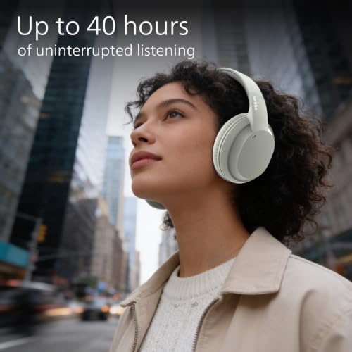 Image of PHILIPS TAH4050 Wireless Bluetooth Headphones with Mic, 40mm Dynamic Drivers, Bluetooth 6.0, Up to 30H Playtime, Dual Device Pairing, USB-C Fast Charging, AUX Support, Over-Ear Headset, Silk Beige