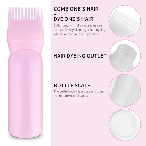 image for COMNICO Root Comb Applicator Bottle, 6 Ounce Plastic Squeeze Hair Dye 