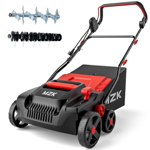 MZK 15-inch 2-in-1 Electric Dethatcher and Scarifier w/Removeable 5-Position Height...
