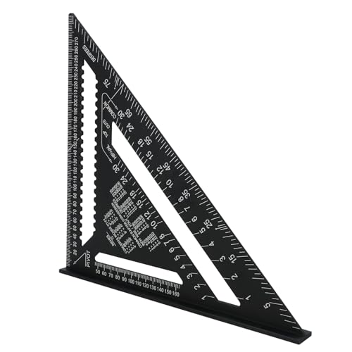 Équerre de menuisier en aluminium robuste QWORK avec règle triangulaire
