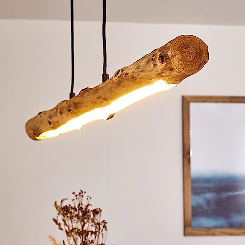 Éclairage suspendu en bois linéaire LED pour îlot de cuisine et salle à manger rustique