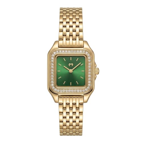 MARLION JEWELS Relojes de Mujer. Reloj analógico Cuadrado para Mujer con diseño Elegante y Moderno. Reloj de Mujer Original con maquinaria de Cuarzo Reloj Pulsera Mujer (Plateado Verde   Brillantes)