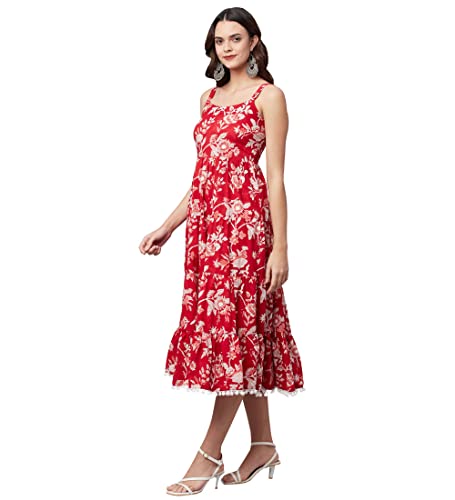 Image of Divena Rayon Cream A-Line Floral Printed Midi Dress