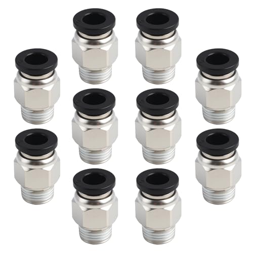 10 piezas Conectores Rápidos Rectos Masculinos de 6 mm OD x 1/8' BSP, Conectores de Empuje con Anillos de Sellado para Sistemas Neumáticos, Hechos de Latón y Plástico (PC4-01)