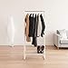IRIS USA Clothes Rack for Hanging Clothes with Bottom Wood Shelf, Freestanding Clothing Rack, Easy to Assemble Garment Rack, Metal, Sturdy Design, Multipurpose, Small Space Storage Solution, White