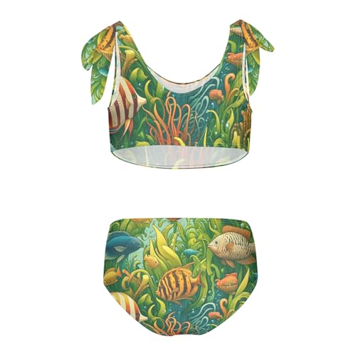 Girls' Bikini Set, Fish and Algae Kids Swimsuit 2 Pcs Beach Bathing Suit2