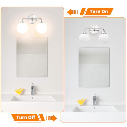 Image of Modern Brushed Nickel 2-Lights Bathroom Vanity Lights, Bathroom Lighting Fixtures Over Mirror with Milk White Globe Glass Shade, Elagant Wall Sconces for Dressing Table Bedroom Living Room