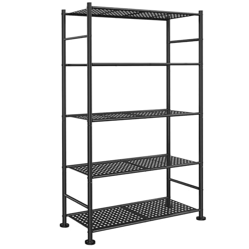 Sakugi 5-Tier Garage Shelving Unit – Heavy-Duty Metal Storage Shelves, Anti-Tip with Leveling Feet, Stable Storage for Kitchen, Pantry and Living Room Organization (Black, 30.7″ x 10.6″ x 58″)