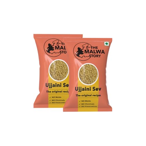 Image of The Malwa Story Original Ujjaini Sev - 200gm (Pack Of 2) | Cooked & Packed in Ujjain | Special Madhya Pradesh Authentic Sev Namkeen With No Maida | Spicy & Crunchy | For Poha & Tea Time Snacking