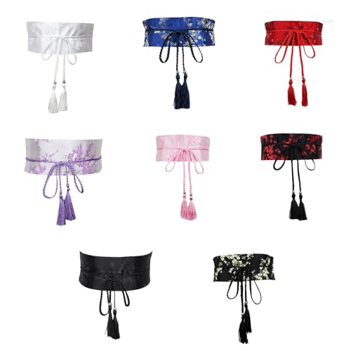 Chinese Han Dynasty Hanfu Clothing Waistband with Tassels Wide Tie Belt with Chinese Ink Painting Flower Pattern4