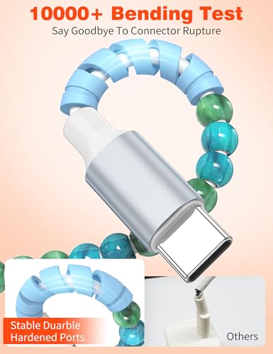 Image of USB C to USB C Cable 3FT,60W Beaded Phone Fast Charging Cord&Car Charger for iPhone 17 16 15 Pro Max /iPad Pro 10th A16 for Samsung S26 S25 S24 Ultra A17 Android Phone Charger Cute Girl Women,BlueGreen