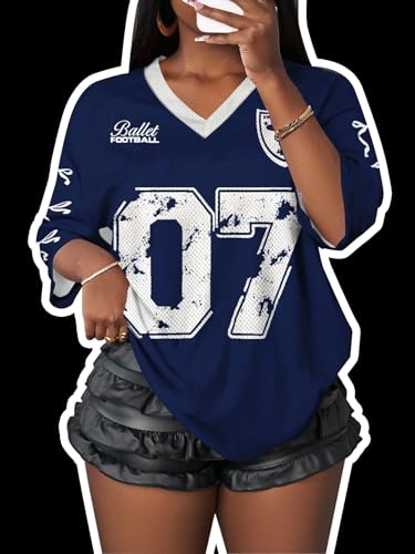 Image of RoseSeek Women's Jersey Shirts Number Graphic V Neck Football T Shirts Tops