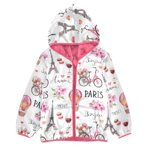 OTVEE Paris Eiffel Tower Bike Flowers Kids Hoodie Jacket Fall Spring Full Zip Warm Outwear Coat