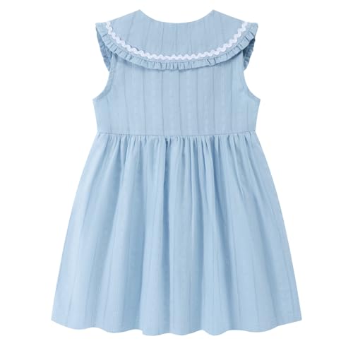 HILEELANG Little Girls Peter Pan Collar Dress Easter Spring Summer Cotton Sleeveless Sundress2