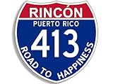 4x4 inch Interstate Sign Shaped 413 Rincon Road to Happiness Sticker - pr Puerto Vinyl Decal Sticker Car Waterproof Car Decal Bumper Sticker