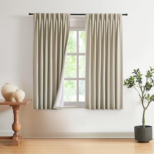 Image of Vision Home Sand Pinch Pleated Full Blackout Curtains Linen Blended Room Darkening Window Curtains 72 inch for Living Room Bedroom Thermal Insulated Pinch Pleat Drapes with Hooks 2 Panel 40 inch Wx72 L