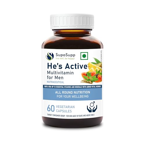 Image of SupaSupp He's Active - Multivitamin For Men | All Round Nutrition For Your Wellbeing | Health Supplement | 60 Veg Cap, 500 mg