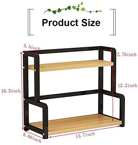 Image of Spice Rack Organizer for Kitchen Countertop, Metal Kitchen Storage Shelf with Wooden Shelves, Pantry Cabinet Organizer for Spice Jars, Oil Bottles, Seasonings, Condiments (Black, 2-Tier)