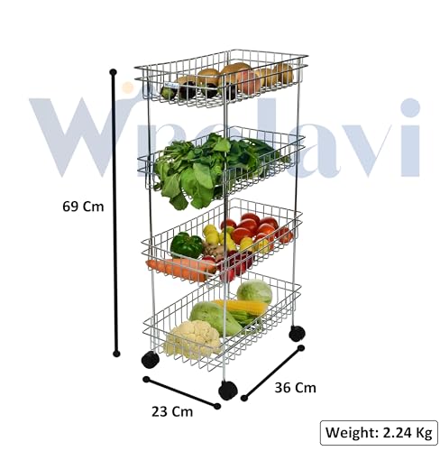 Image of 4 Layer Steel Trolley for Kitchen Storage | Space Saving Multipurpose Organizer Rack with Wheels | Movable Stand for Vegetables, Fruits, Spice Jars & Pantry